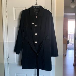 Women’s Black jacket with white buttons and waists tie